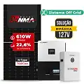 Gerador de Energia Solar Off Grid Interativo Luxpower Sem Estrutura SGF 8,54KWP RONMA 610W SNA-BR 5KW AC 127 BIFASICO DC48V BAT. LITIO 5,12kWh