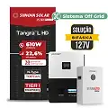 Gerador de Energia Solar Off Grid Interativo Luxpower Telhado Fibro Parafuso Madeira SGF 9,76KWP SUNOVA 610W SNA-BR 5KW AC 127 BIFASICO DC48V BAT. LITIO 5,12kWh