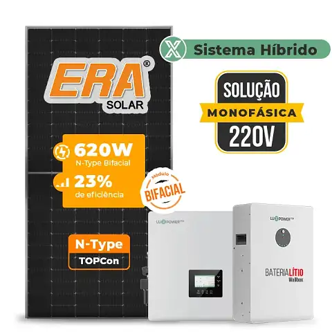 Gerador de Energia Solar Off Grid Interativo Luxpower Telhado Fibro Parafuso Madeira SGF 17,36KWP ERA BIF 620W GEN-LB-EU 10KW AC 220 MONO DC48V BAT. LITIO 15,36kWh