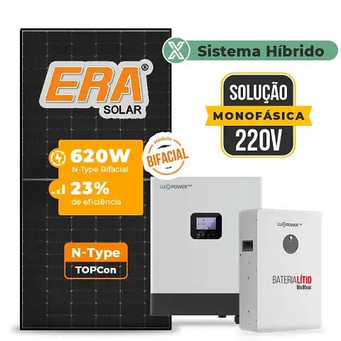 Gerador de Energia Solar Off Grid Interativo Luxpower Telhado Fibro Parafuso Metal SGF 9,92KWP ERA BLACK 620W GEN-LB-EU 5KW AC 220 MONO DC48V BAT. LITIO 5,12kWh