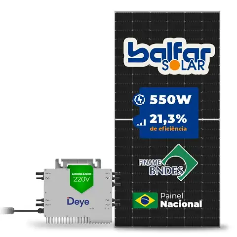 Gerador de Energia Solar Microinversor DEYE Telhado Metálico Mini Trilho SGF 15,40KWP BALFAR FINAME 550W SUN 2.25KW 4MPPT MONO 220V