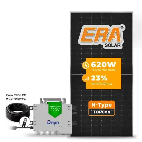 Gerador de Energia Solar Microinversor DEYE Telhado Cerâmico Gancho SGF 17,36KWP ERA N-TYPE MONO 620W SUN 2.25KW 4MPPT MONO 220V COM CABO