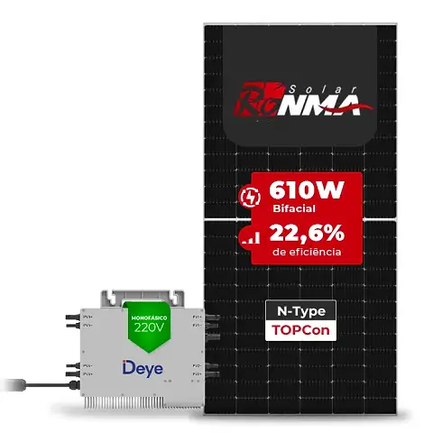 Gerador de Energia Solar Microinversor DEYE Telhado Cerâmico Gancho SGF 9,76KWP RONMA 610W BIFACIAL SUN 2.25KW 4MPPT MONO 220V