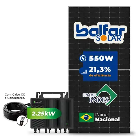 Gerador de Energia Solar Microinversor Growatt Telhado Metálico Mini Trilho SGF 4,4KWP BALFAR FINAME 550W NEO 2.25KW 4MPPT MONO 220V COM CABO