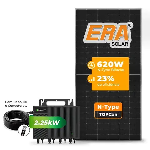 Gerador de Energia Solar Microinversor Growatt Telhado Cerâmico Gancho SGF 4,96KWP ERA N-TYPE MONO 620W NEO 2.25KW 4MPPT MONO 220V COM CABO