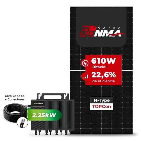 Gerador de Energia Solar Microinversor Growatt Telhado Fibro Parafuso Metal SGF 2,44KWP RONMA 610W BIFACIAL NEO 2.25KW 4MPPT MONO 220V COM CABO