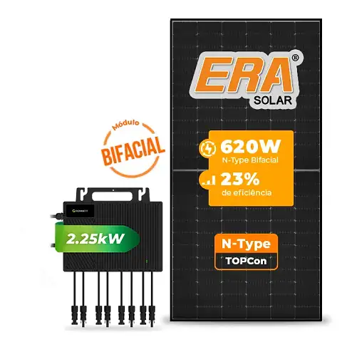 Gerador de Energia Solar Microinversor Growatt Telhado Fibro Parafuso Metal SGF 7,44KWP ERA BLACK FRAME 620W NEO 2.25KW 4MPPT MONO 220V