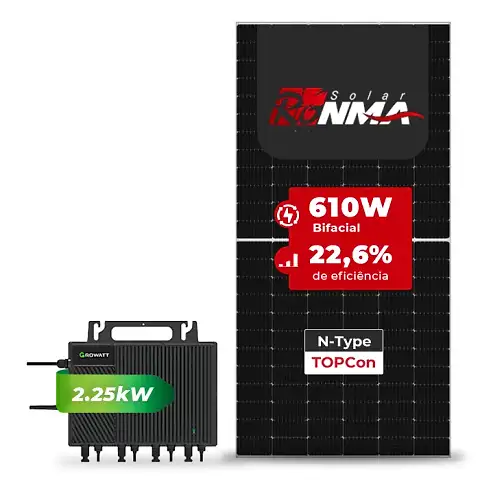 Gerador de Energia Solar Microinversor Growatt Telhado Cerâmico Gancho SGF 9,76KWP RONMA 610W BIFACIAL NEO 2.25KW 4MPPT MONO 220V