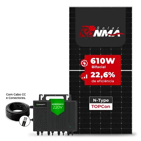Gerador de Energia Solar Microinversor Growatt Telhado Metálico Mini Trilho SGF 4,88KWP RONMA 610W BIFACIAL NEO 2KW 4MPPT MONO 220V COM CABO