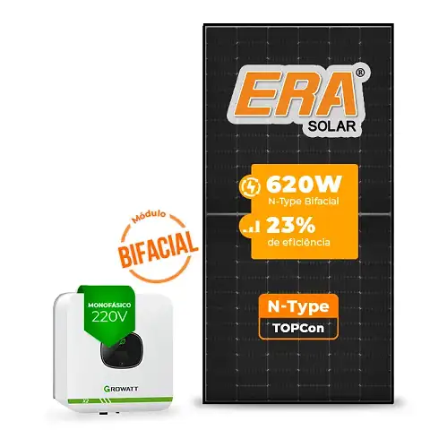 Gerador de Energia Solar On Grid Growatt Laje Inclinação SGF 4,96KWP ERA BLACK FRAME 620W MIC X2 3KW 1MPPT MONO 220V