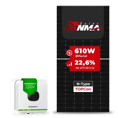 Gerador de Energia Solar On Grid Growatt Telhado Cerâmico Gancho SGF 4,88KWP RONMA 610W BIFACIAL MIC X2 3KW 1MPPT MONO 220V