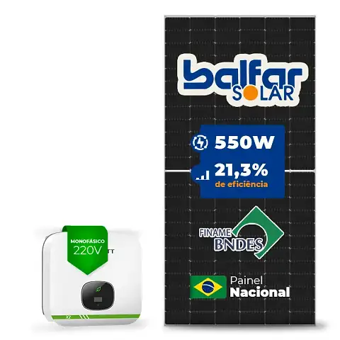 Gerador de Energia Solar On Grid Growatt Sem Estrutura SGF 7,70KWP BALFAR FINAME 550W MIN X2 6KW 2MPPT MONO 220V