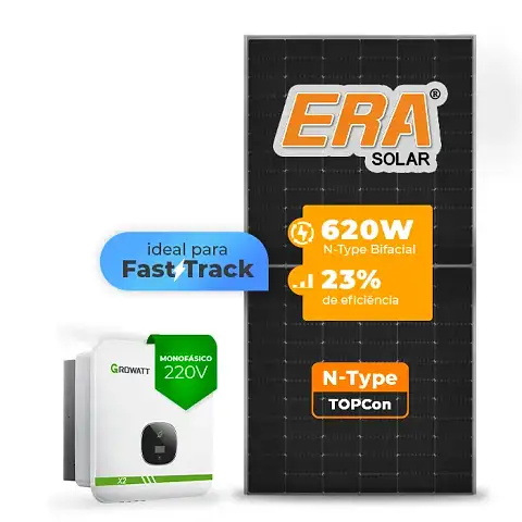 Gerador de Energia Solar On Grid Growatt Sem Estrutura SGF 8,68KWP ERA N-TYPE MONO 620W MIN X2 7.5KW 2MPPT FAST TRACK MONO 220V