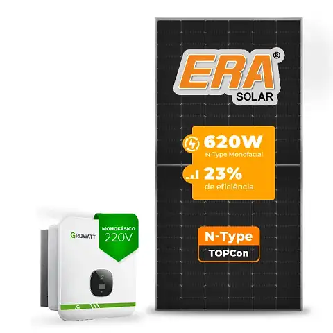 Gerador de Energia Solar On Grid Growatt Telhado Fibro Parafuso Madeira SGF 9,92KWP ERA N-TYPE MONO 620W MIN X2 8KW 3MPPT MONO 220V