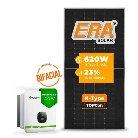 Gerador de Energia Solar On Grid Growatt Sem Estrutura SGF 11,16KWP ERA BIFACIAL 620W MIN X2 10KW 3MPPT MONO 220V