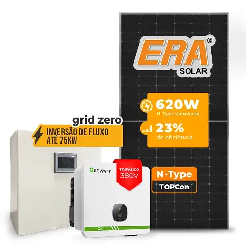 Gerador de Energia Solar Inversão de Fluxo Growatt Sem Estrutura SGF 64,48KWP ERA N-TYPE MONO 620W MID X2 50KW 4MPPT TRIF 380V