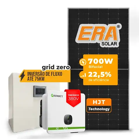 Gerador de Energia Solar Inversão de Fluxo Growatt Sem Estrutura SGF 67,20KWP ERA HJT BIFACIAL 700W MID X2 50KW 4MPPT TRIF 380V