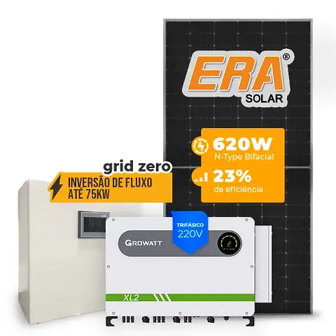 Gerador de Energia Solar Inversão de Fluxo Growatt Sem Estrutura SGF 133,92KWP ERA N-TYPE MONO 620W MAX XL2 75KW 8MPPT TRIF 220V