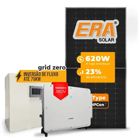 Gerador de Energia Solar Inversão de Fluxo Sungrow Sem Estrutura SGF 93,00KWP ERA N-TYPE MONO 620W SG P2 75KW 8MPPT TRIF 380V