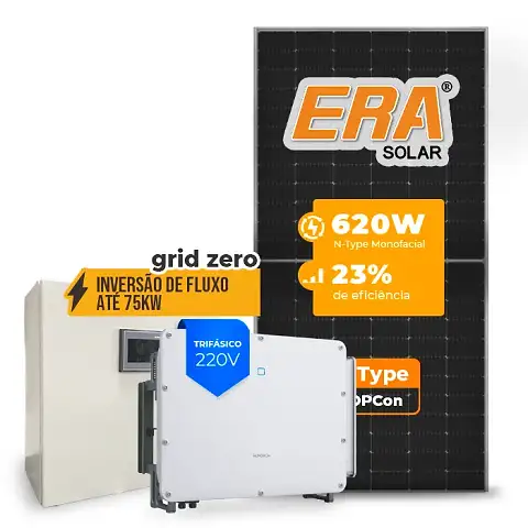 Gerador de Energia Solar Inversão de Fluxo Sungrow Sem Estrutura SGF 133,92KWP ERA N-TYPE MONO 620W SG 75KW 7MPPT TRIF 220V