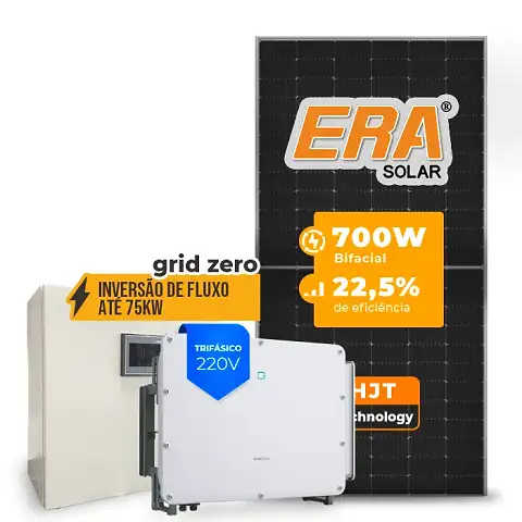 Gerador de Energia Solar Inversão de Fluxo Sungrow Sem Estrutura SGF 117,60KWP ERA HJT BIFACIAL 700W SG 75KW 7MPPT TRIF 220V