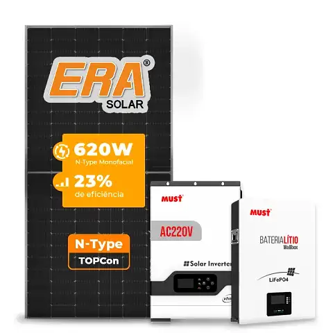 Gerador de Energia Solar Off Grid Interativo Must Sem Estrutura SGF 4,96KWP ERA 620W PV29 HP 5KW AC220V DC48V BAT. LITIO 5.12KWH 100A