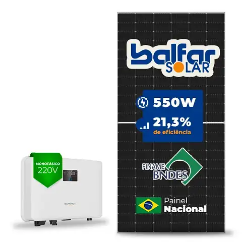 Gerador de Energia Solar On Grid Sungrow Telhado Fibro Parafuso Madeira SGF 3,30KWP BALFAR FINAME 550W SG RS-L 3KW 1MPPT MONO 220V