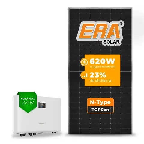 Gerador de Energia Solar On Grid Sungrow Telhado Fibro Parafuso Madeira SGF 4,96KWP ERA N-TYPE MONO 620W SG RS-L 5KW 2MPPT MONO 220V