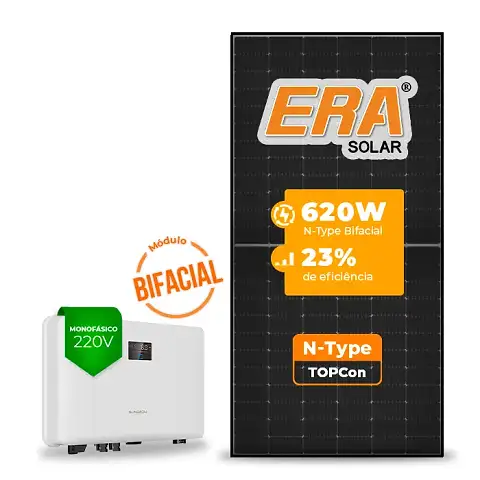 Gerador de Energia Solar On Grid Sungrow Telhado Fibro Parafuso Madeira SGF 8,68KWP ERA BLACK FRAME 620W SG RS-L 6KW 2MPPT MONO 220V