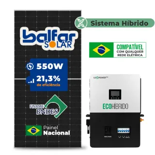 Gerador de Energia Solar Hibrido Luxpower sem Bateria Laje Inclinação SGF 6,6KWP FINAME 550W ECO HIBRIDO 5KW 220V DC48V SEM BATERIA