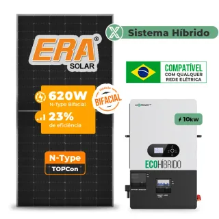 Gerador de Energia Solar Hibrido Luxpower sem Bateria Laje Inclinação SGF 12,4KWP ERA BIF 620W ECO HIBRIDO 10KW 220V DC48V SEM BATERIA