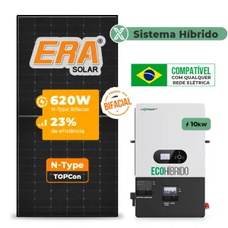 Gerador de Energia Solar Hibrido Luxpower sem Bateria Laje Inclinação SGF 12,4KWP ERA BLACK 620W ECO HIBRIDO 10KW 220V DC48V SEM BATERIA