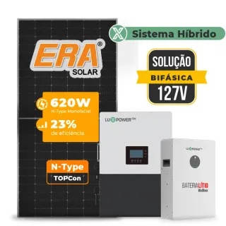 Gerador de Energia Solar Hibrido Luxpower Sem Estrutura SGF 7,44KWP ERA 620W LXP-LB-BR 5KW AC 127 BIFASICO DC48V BAT. LITIO 5,12kWh