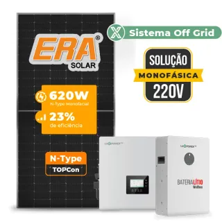 Gerador de Energia Solar Off Grid Interativo Luxpower Sem Estrutura SGF 14,88KWP ERA 620W GEN-LB-EU 10KW AC 220 MONO DC48V BAT. LITIO 15,36kWh
