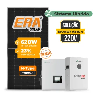 Gerador de Energia Solar Off Grid Interativo Luxpower Laje Inclinação SGF 14,88KWP ERA BIF 620W GEN-LB-EU 10KW AC 220 MONO DC48V BAT. LITIO 15,36kWh