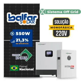 Gerador de Energia Solar Off Grid Interativo Luxpower Sem Estrutura SGF 6,6KWP FINAME 550W GEN-LB-EU 5KW AC 220 MONO DC48V BAT. LITIO 5,12kWh