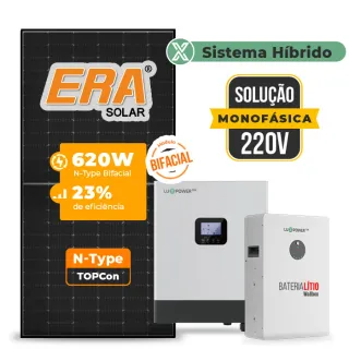 Gerador de Energia Solar Off Grid Interativo Luxpower Laje Inclinação SGF 7,44KWP ERA BLACK 620W GEN-LB-EU 5KW AC 220 MONO DC48V BAT. LITIO 5,12kWh