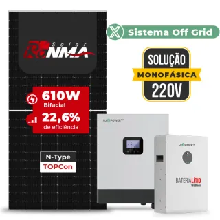 Gerador de Energia Solar Off Grid Interativo Luxpower Sem Estrutura SGF 7,32KWP RONMA 610W GEN-LB-EU 5KW AC 220 MONO DC48V BAT. LITIO 5,12kWh