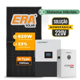 Gerador de Energia Solar Hibrido Luxpower Sem Estrutura SGF 7,44KWP ERA 620W LXP-LB-BR 5KW AC 220V MONO DC48V BAT. LITIO 5,12kWh