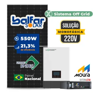 Gerador de Energia Solar Off Grid Interativo Luxpower Laje Inclinação SGF 6,6KWP FINAME 550W WPV 5KW AC 220 MONO DC48V BAT. LITIO 4,8kWh