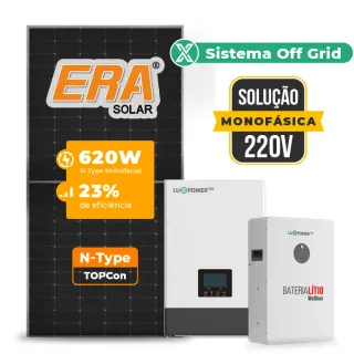 Gerador de Energia Solar Off Grid Interativo Luxpower Sem Estrutura SGF 7,44KWP ERA 620W WPV 5KW AC 220 MONO DC48V BAT. LITIO 5,12kWh