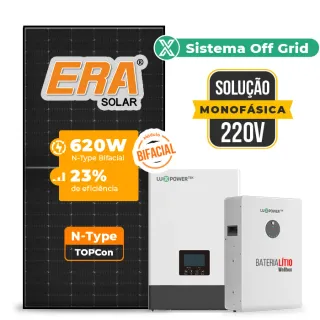 Gerador de Energia Solar Retrofit Luxpower Sem Estrutura SGF 1,24KWP ERA BLACK 620W WPV 5KW AC 220 MONO DC48V BAT. LITIO 5,12kWh