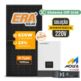 Gerador de Energia Solar Retrofit Luxpower Sem Estrutura SGF 1,24KWP ERA BLACK 620W WPV 5KW AC 220 MONO DC48V BAT. LITIO 4,8kWh