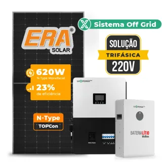 Gerador de Energia Solar Off Grid Interativo Luxpower Sem Estrutura SGF 19,84KWP ERA 620W SNA-BR 5KW AC TRIF. 220V DC48V BAT. LITIO 15,36kWh
