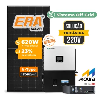 Gerador de Energia Solar Retrofit Luxpower Sem Estrutura SGF 3,72KWP ERA BLACK 620W WPV 5KW AC TRIF. 380V DC48V BAT. LITIO 19,2kWh