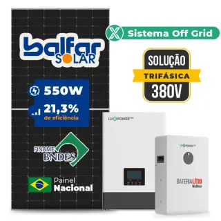 Gerador de Energia Solar Off Grid Interativo Luxpower Sem Estrutura SGF 24,2KWP FINAME 550W WPV 5KW AC TRIF. 380V DC48V BAT. LITIO 20,48kWh