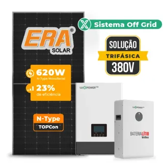 Gerador de Energia Solar Off Grid Interativo Luxpower Sem Estrutura SGF 27,28KWP ERA 620W WPV 5KW AC TRIF. 380V DC48V BAT. LITIO 20,48kWh
