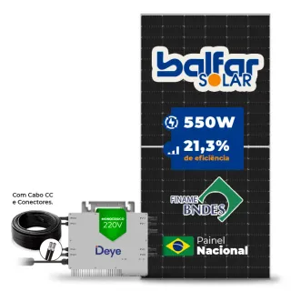Gerador de Energia Solar Microinversor DEYE Telhado Fibro Parafuso Madeira SGF 2,2KWP BALFAR FINAME 550W SUN 2.25KW 4MPPT MONO 220V COM CABO