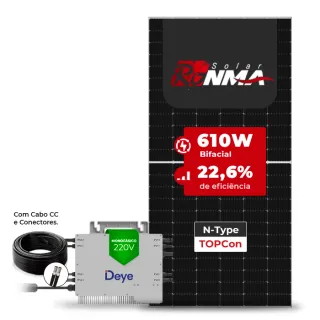 Gerador de Energia Solar Microinversor DEYE Telhado Fibro Parafuso Madeira SGF 2,44KWP RONMA 610W BIFACIAL SUN 2.25KW 4MPPT MONO 220V COM CABO