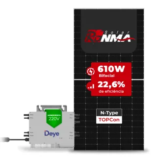 Gerador de Energia Solar Microinversor DEYE Telhado Fibro Parafuso Madeira SGF 2,44KWP RONMA 610W BIFACIAL SUN 2.25KW 4MPPT MONO 220V